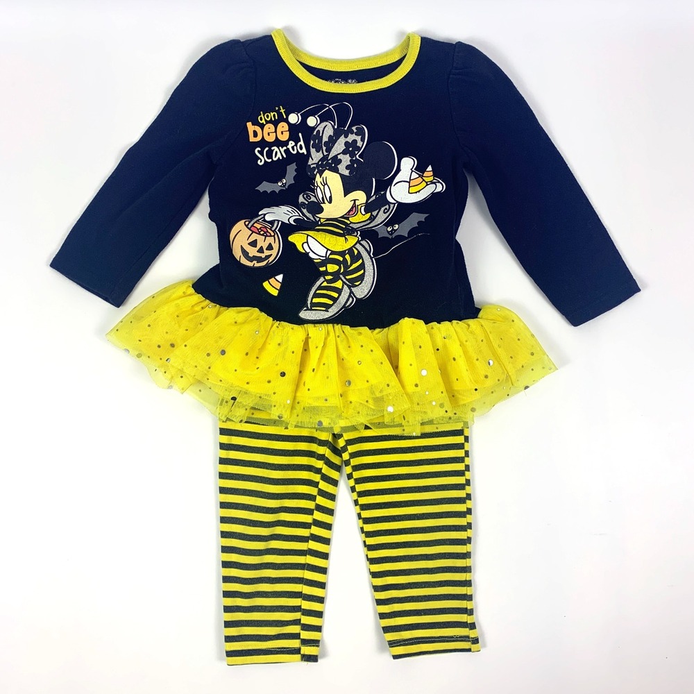 Disney Minnie Mouse‎ Dont Bee Scared 2 pc Outfit Girls 2T Black Yellow Halloween